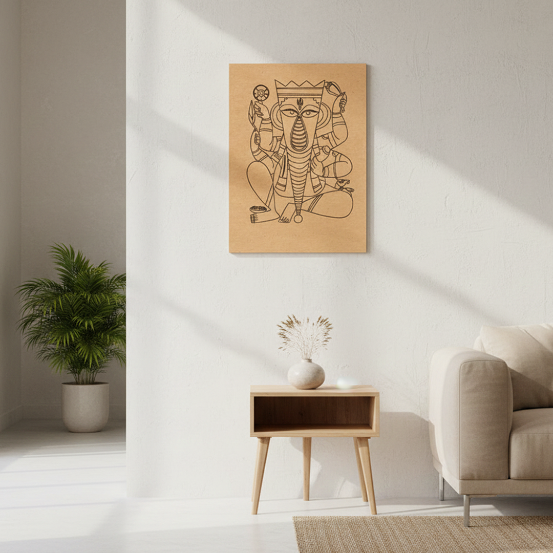 MDF DIY Painting Board with Seated Ganesha Outline Design