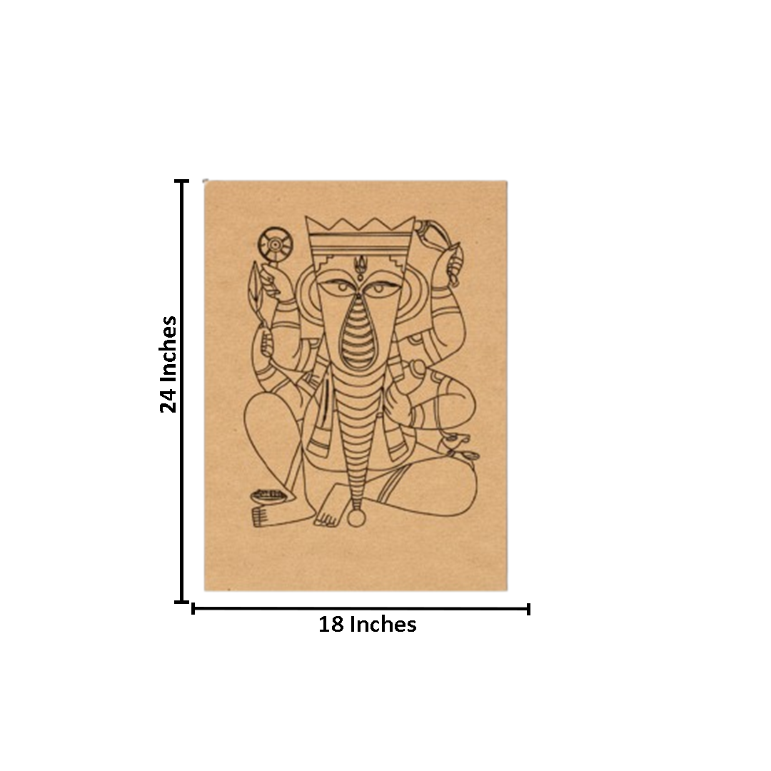 MDF DIY Painting Board with Seated Ganesha Outline Design with size