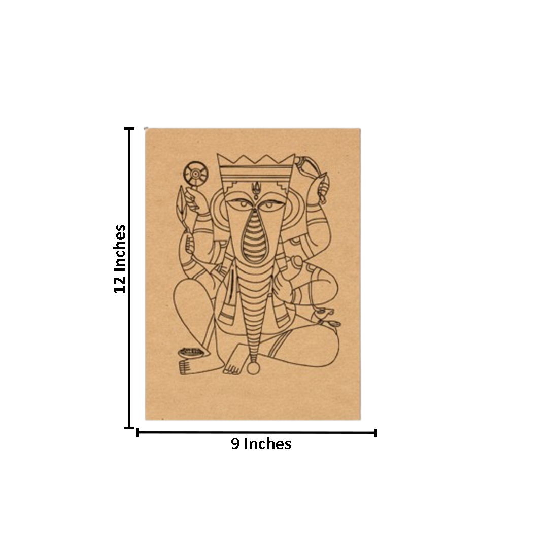 MDF DIY Painting Board with Seated Ganesha Outline Design with size