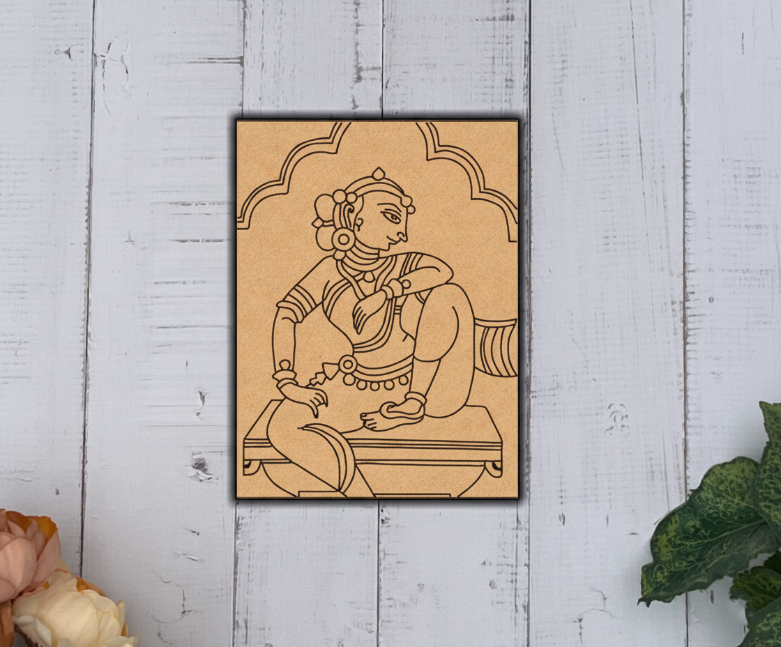 MDF DIY Painting Board with Sitting Woman Traditional Art Outline