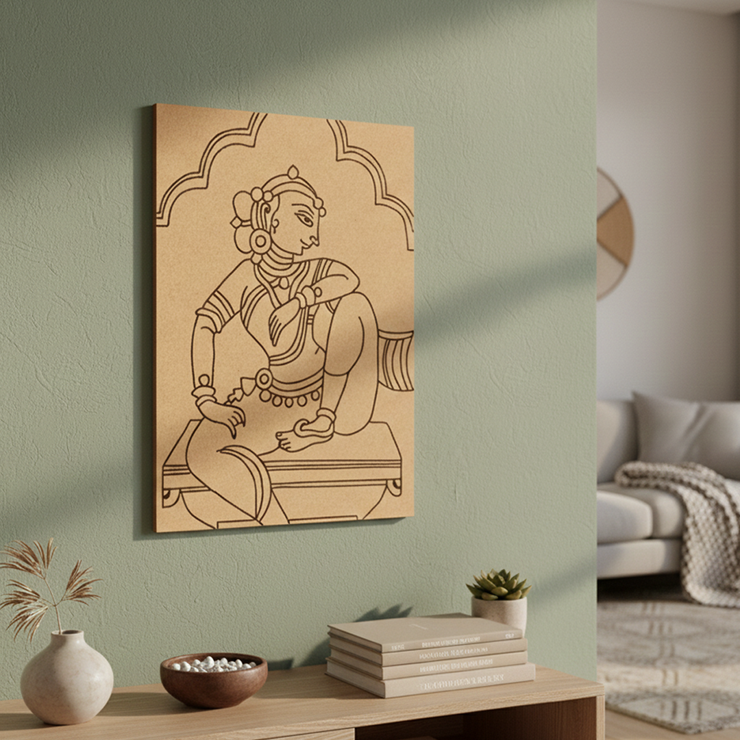 MDF DIY Painting Board with Sitting Woman Traditional Art Outline side angle 
