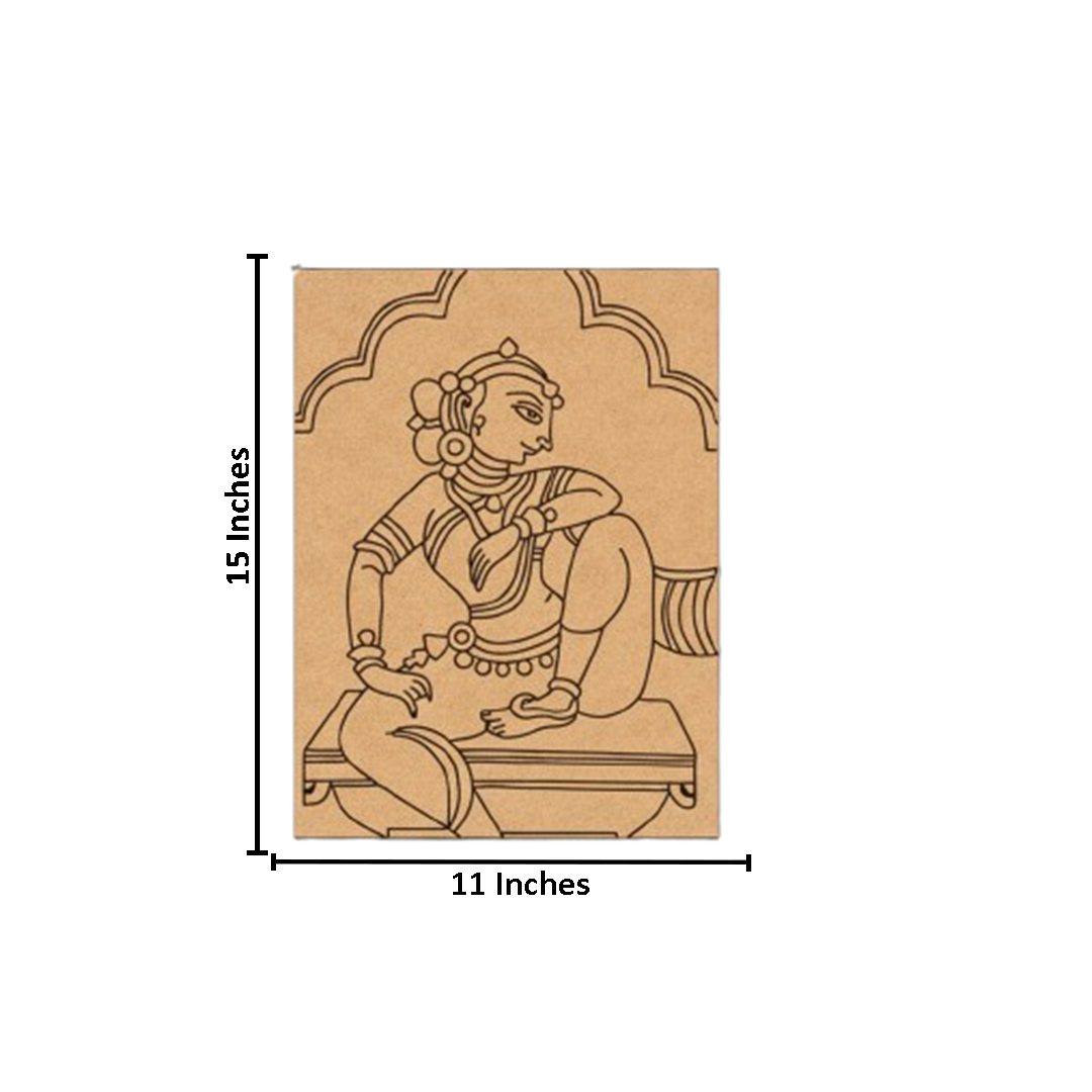 MDF DIY Painting Board with Sitting Woman Traditional Art Outline with size