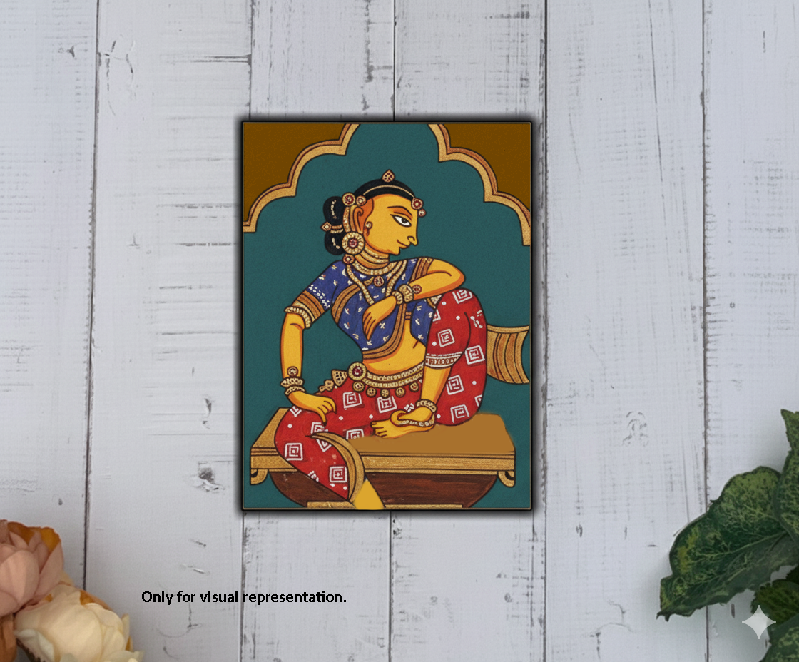 MDF DIY Painting Board with Sitting Woman Traditional Art Outline coloured 
