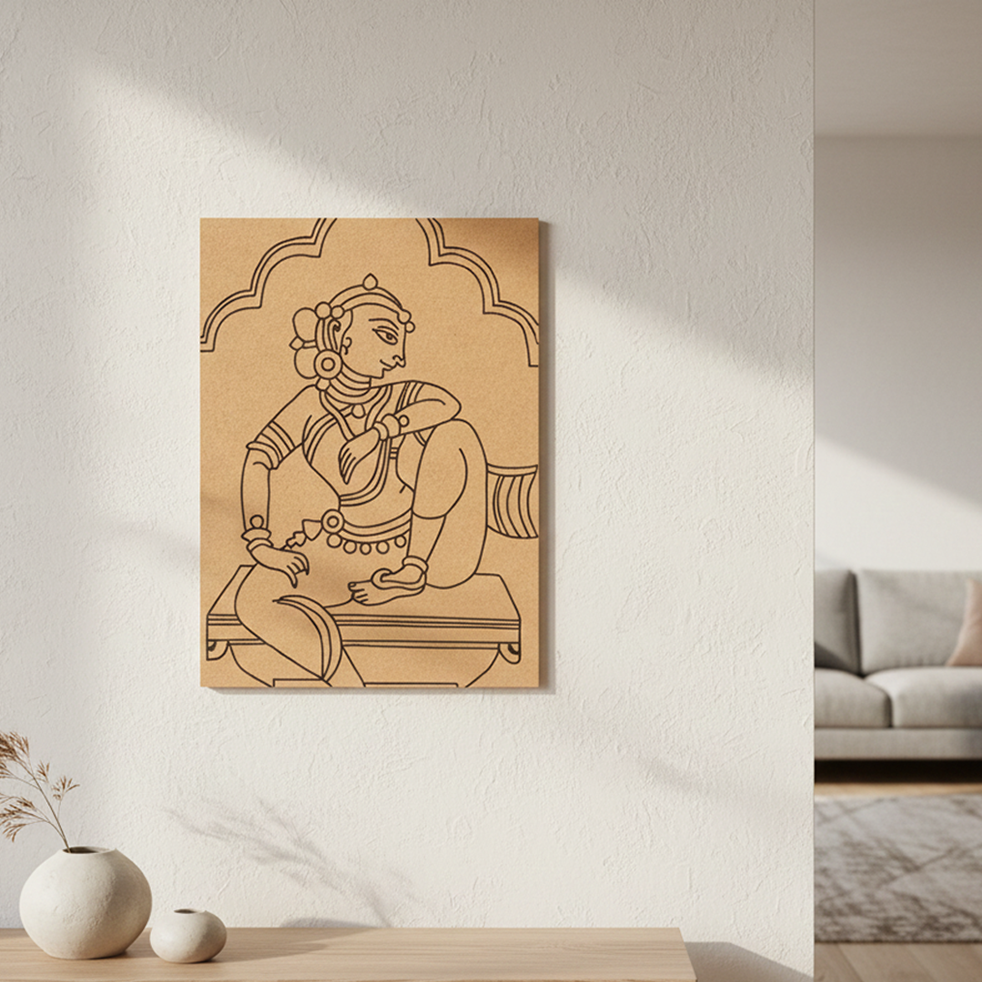 MDF DIY Painting Board with Sitting Woman Traditional Art Outline