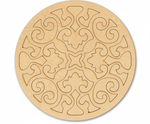 MDF round scroll rangoli base cutout with engraved pattern for DIY festive floor decoration and pooja decor