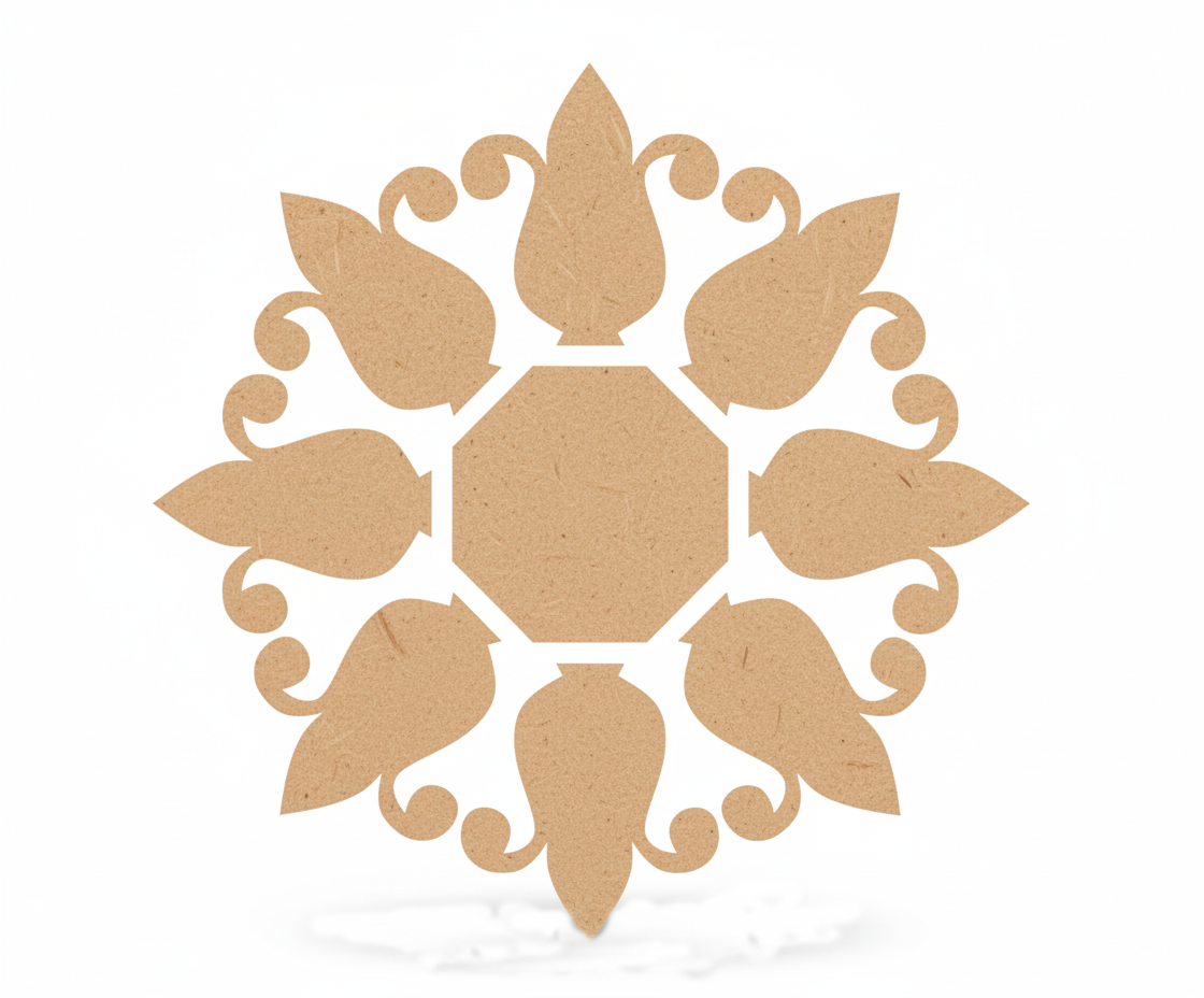 Unpainted MDF paisley rangoli base with circular center for DIY festive decoration and craft work