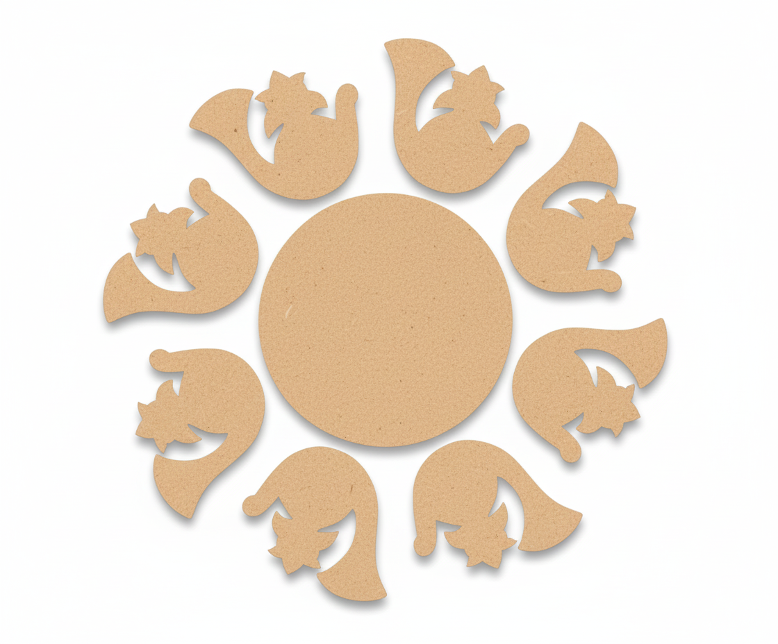MDF paisley rangoli base with circular center for DIY craft and festive decoration