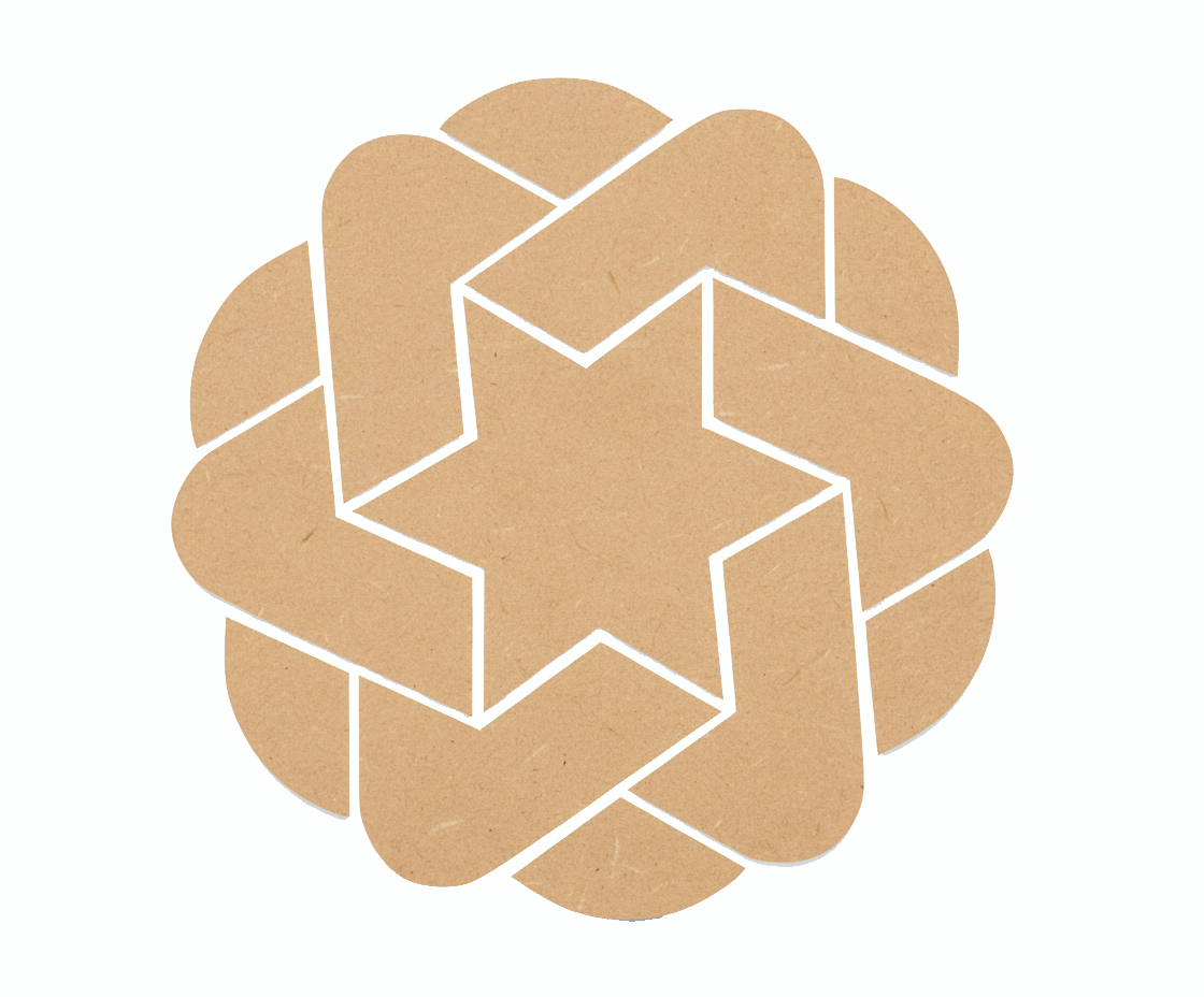 MDF geometric star rangoli base cutout with interlocked circular pattern for DIY festive floor decoration