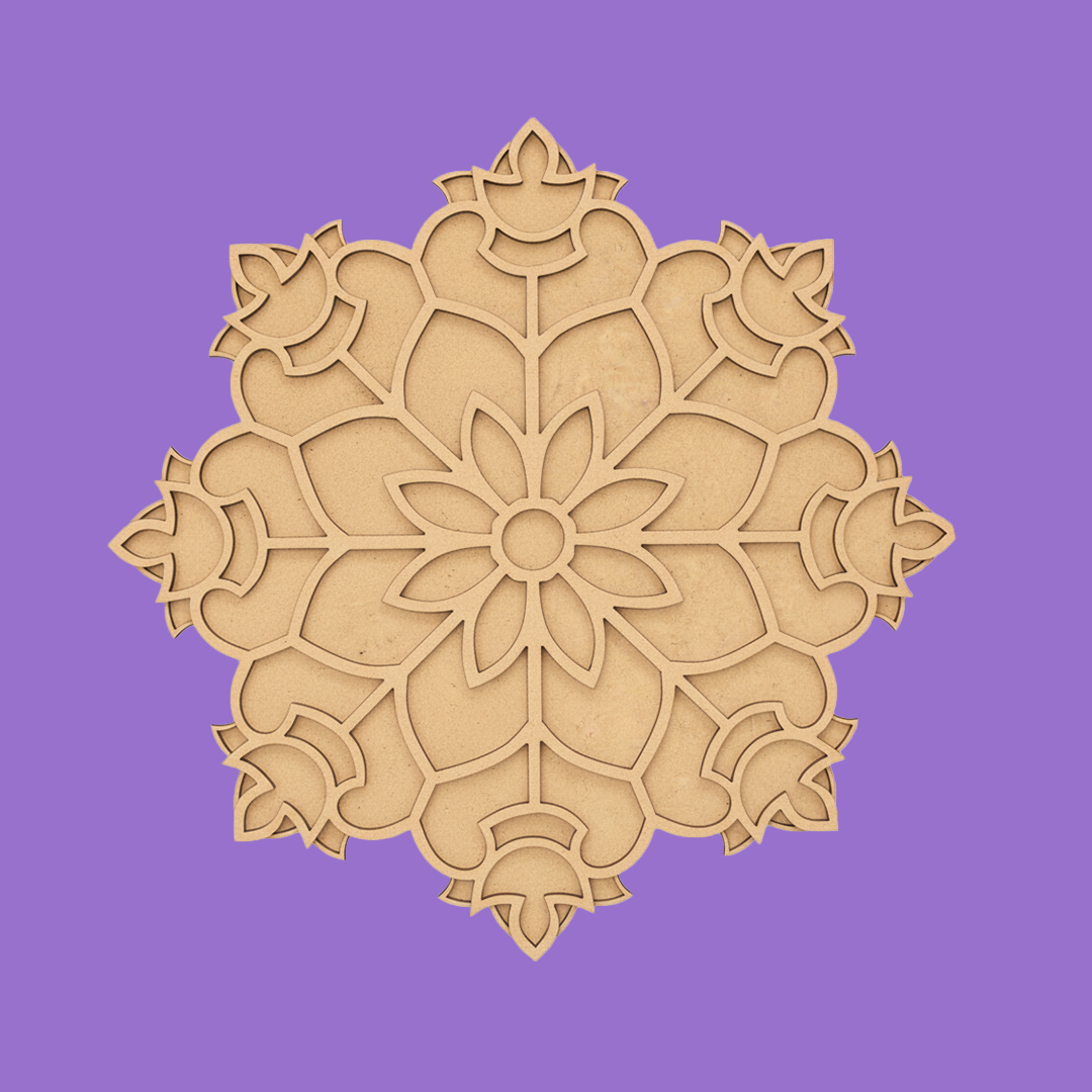 MDF layered mandala rangoli base with 3D floral pattern for DIY festive floor decoration and pooja decor