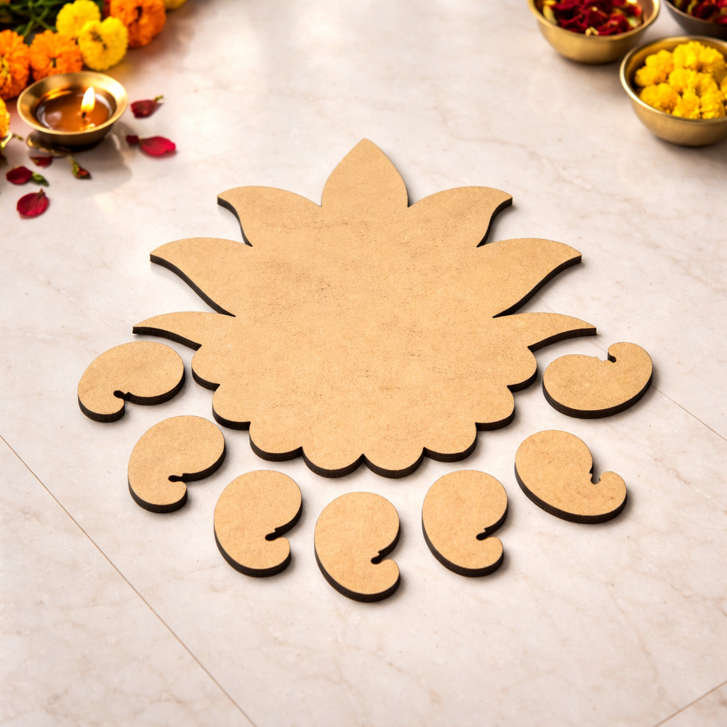 MDF Lotus Rangoli Cutouts Set for Festive Floor Decor