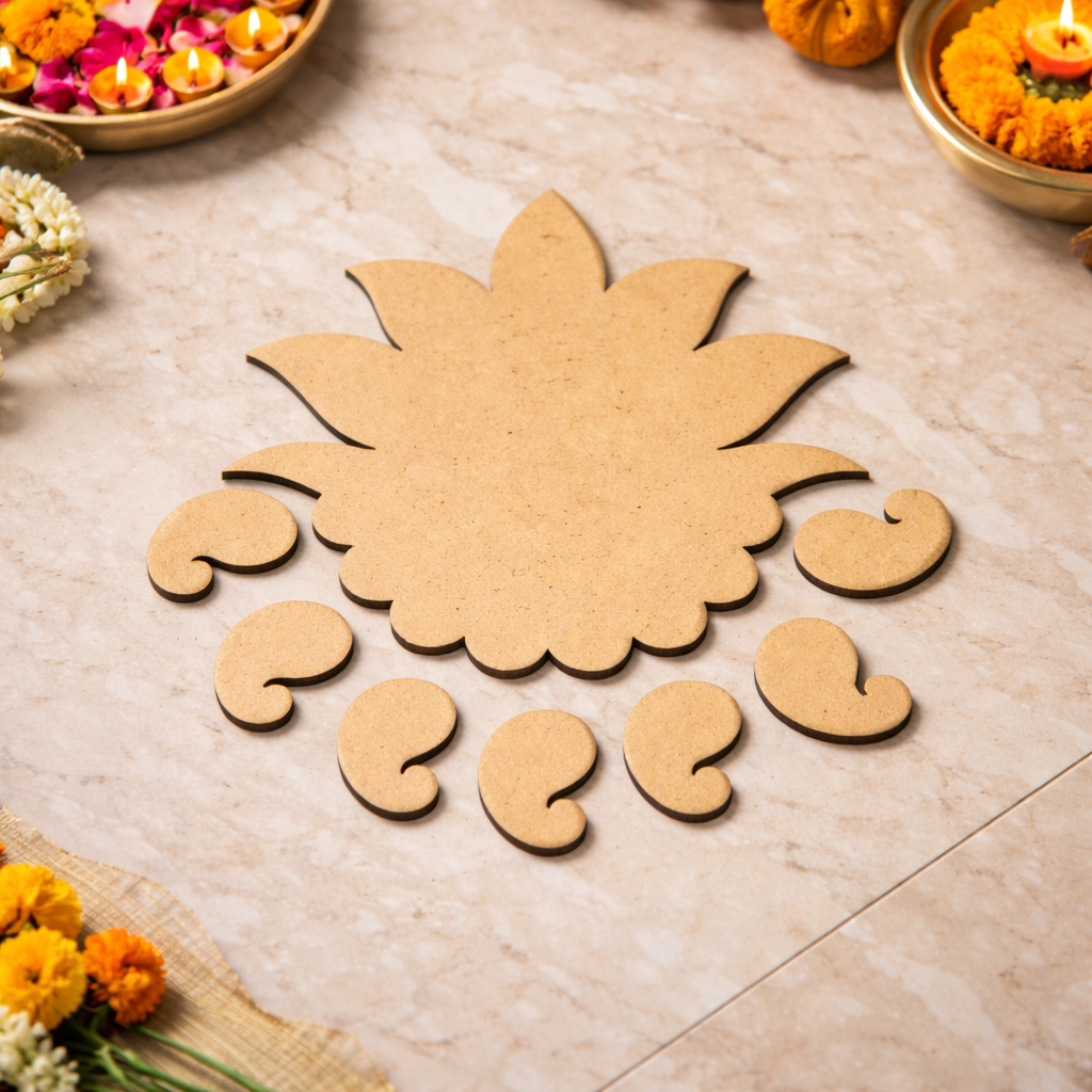 MDF Lotus Rangoli Cutouts Set for Festive Floor Decor
