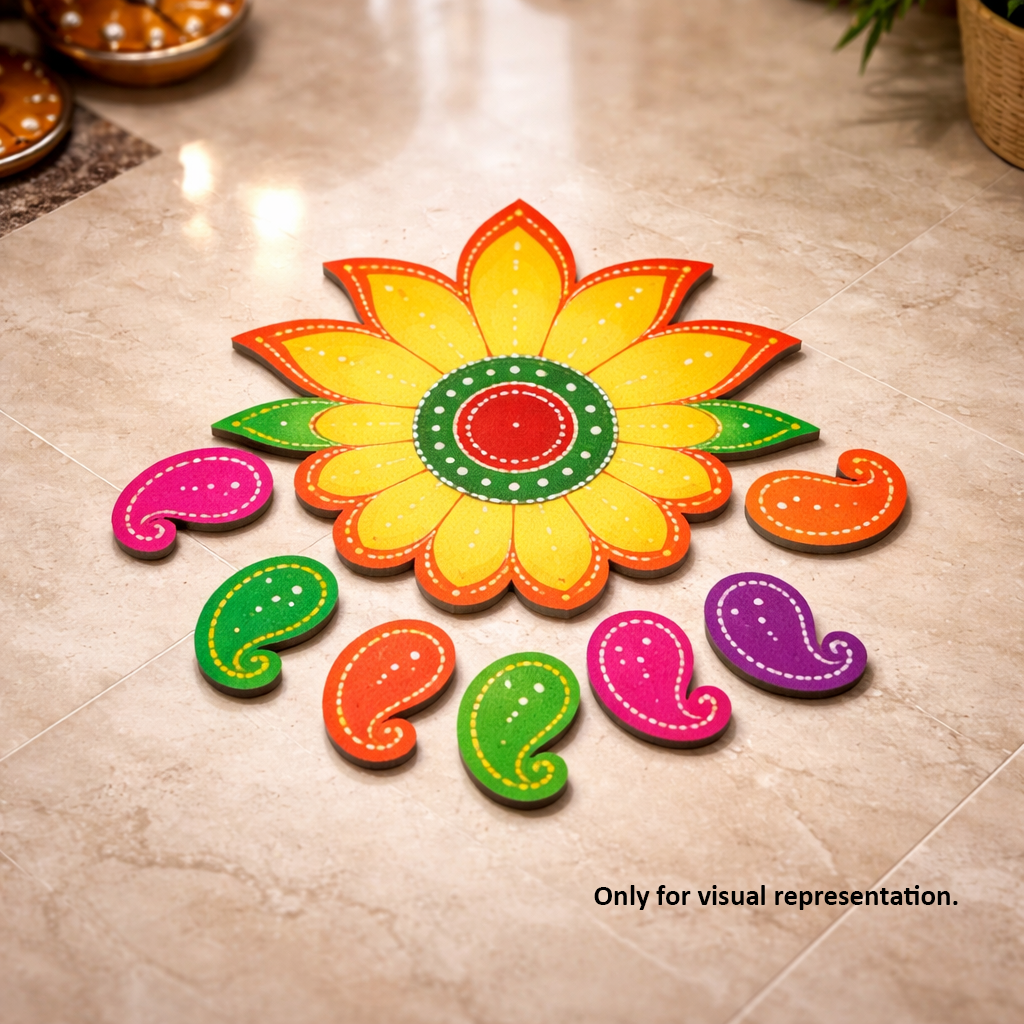 MDF Lotus Rangoli Cutouts Set for Festive Floor Decor