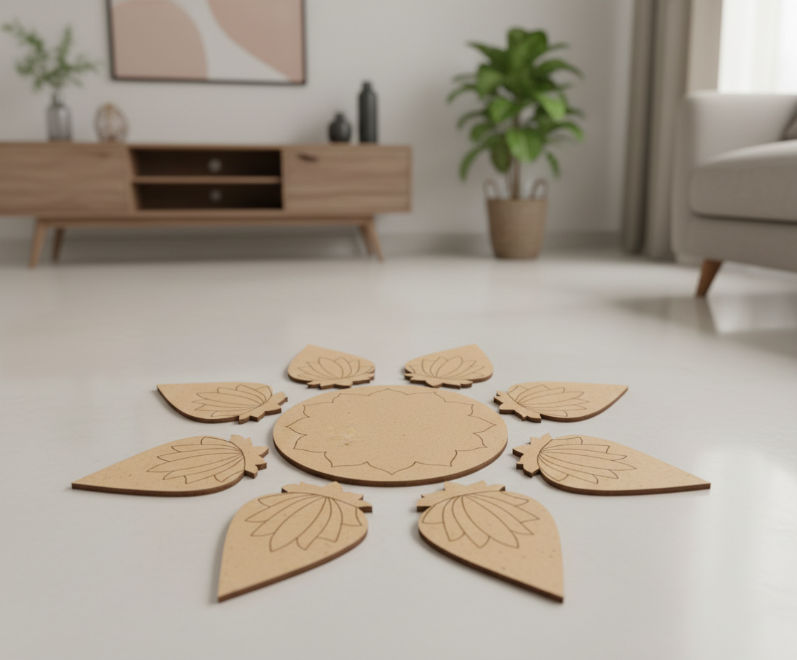 DIY MDF Lotus Rangoli Base Set for Pooja Decor