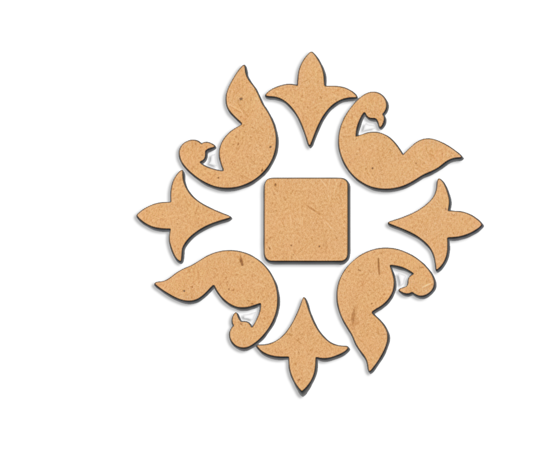 DIY MDF swirl rangoli base set with center square and decorative motifs, paintable reusable festive pooja and Diwali decor.