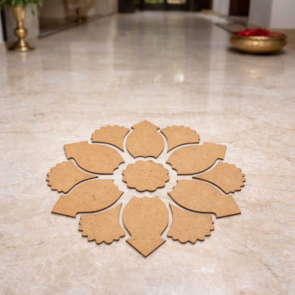 DIY MDF Floral Rangoli Cutouts Set for Diwali