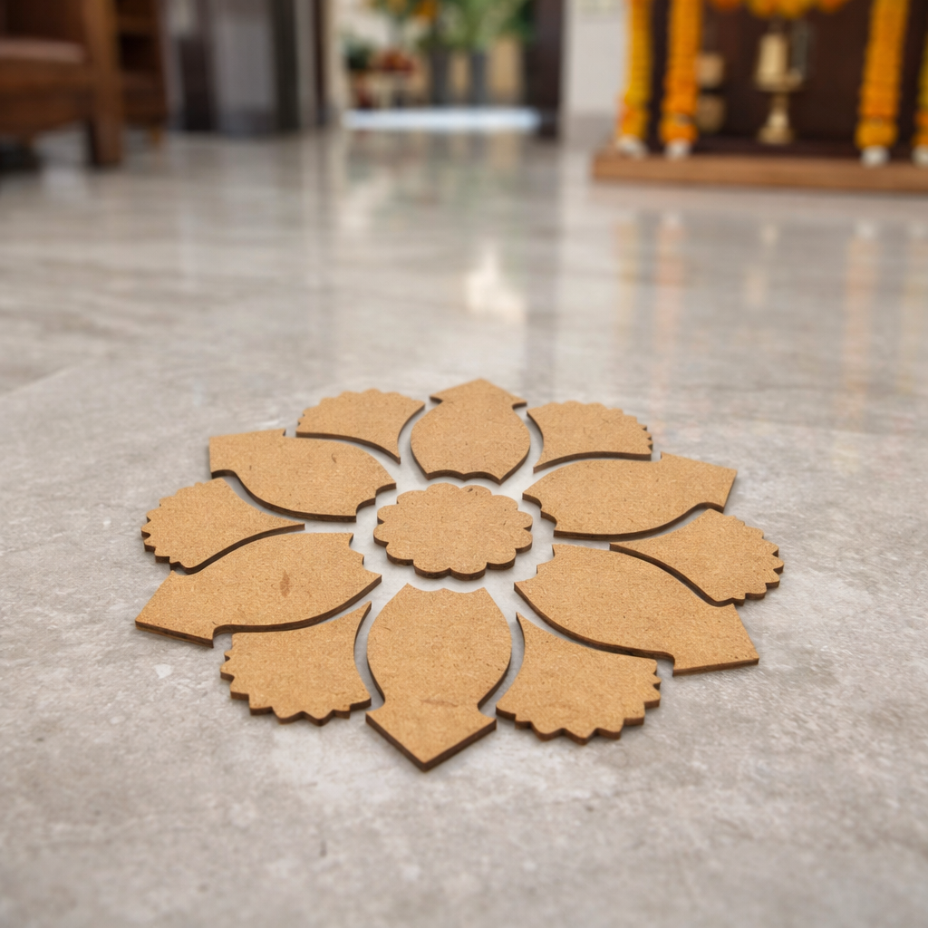 DIY MDF Floral Rangoli Cutouts Set for Diwali