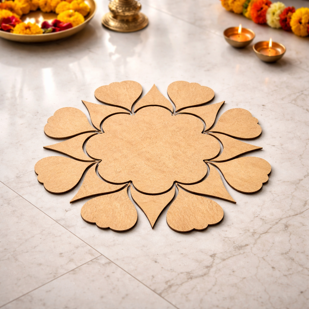 DIY MDF Floral Rangoli Cutouts for Diwali & Pooja