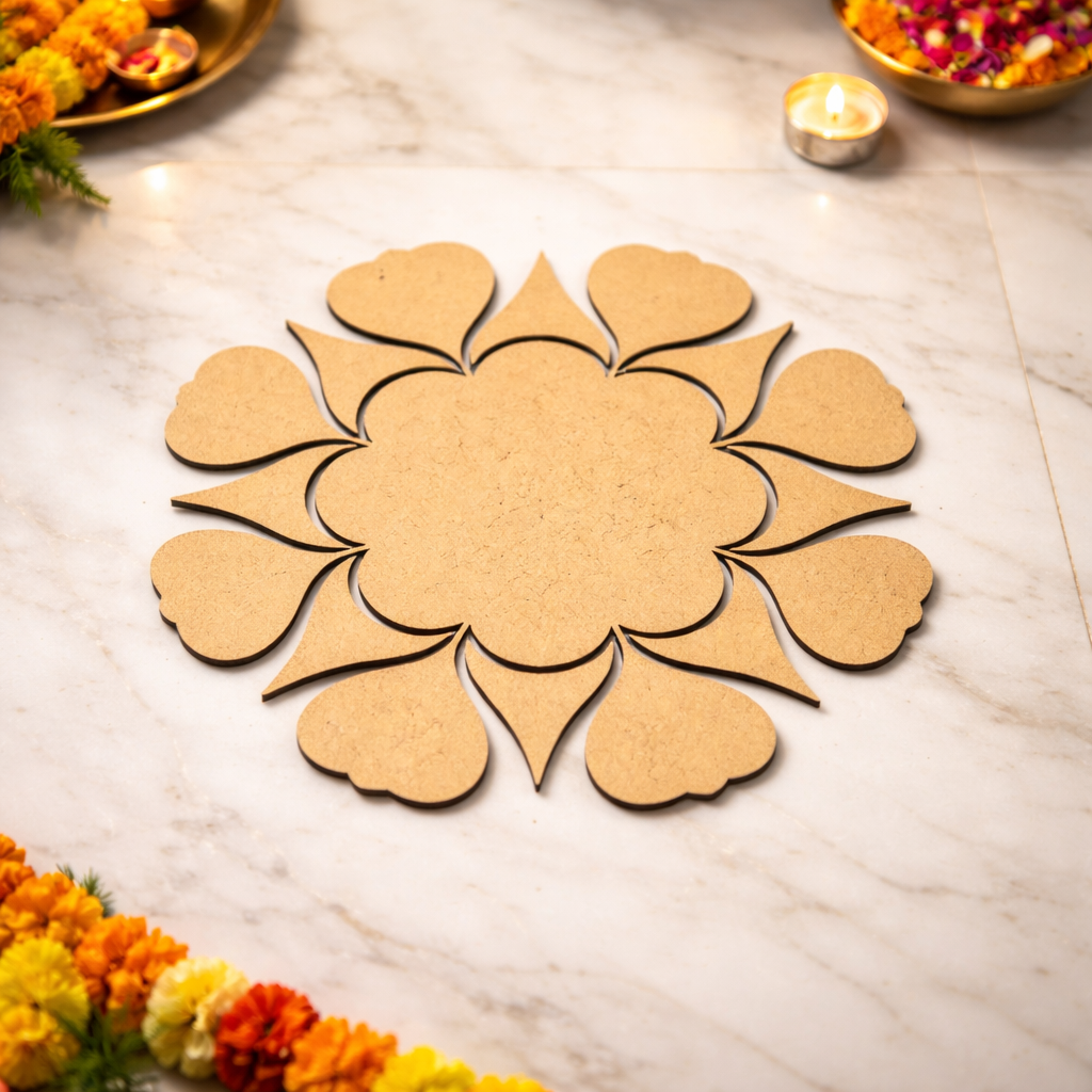 DIY MDF Floral Rangoli Cutouts for Diwali & Pooja