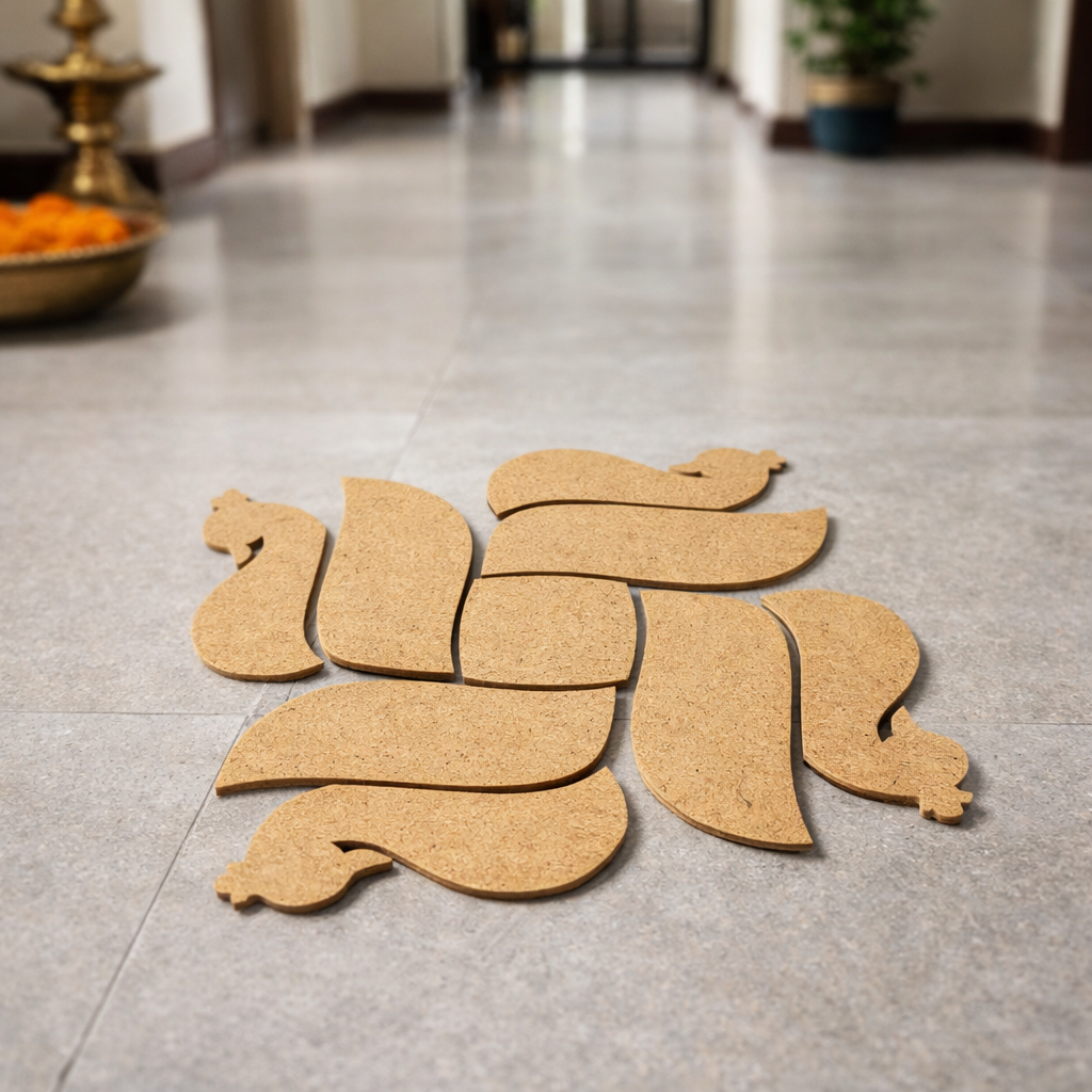 DIY MDF Swastik Rangoli Cutouts for Diwali Pooja