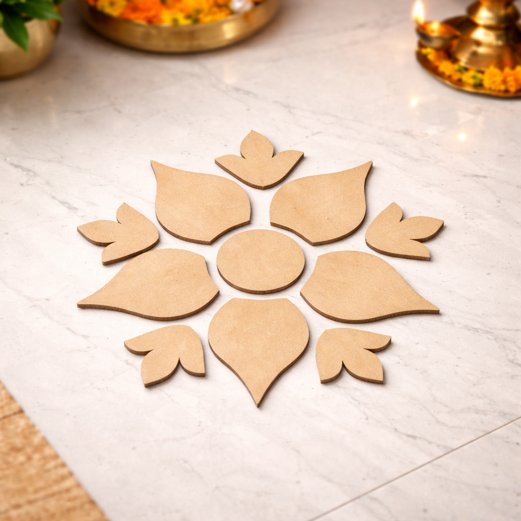 DIY MDF Floral Rangoli Cutouts for Diwali & Pooja