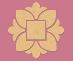 Unpainted MDF square floral rangoli cutout base with central square and surrounding petal shapes with pink background 