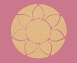 Unpainted MDF round rangoli base with layered petal shapes arranged around a central circle on pink background 