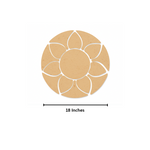 Unpainted MDF round rangoli base with layered petal shapes arranged around a central circle with size