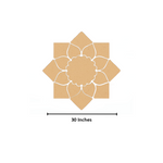 Unpainted MDF lotus petal rangoli cutout base with scalloped round centre and surrounding layered petal shapes with size