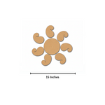 Unpainted MDF paisley rangoli cutout set with central round base and surrounding curved paisley shapes with size