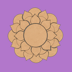 Unpainted MDF lotus mandala rangoli cutout base with layered petal design and central round circle with pink background