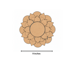 Unpainted MDF lotus mandala rangoli cutout base with layered petal design and central round circle with size