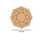Unpainted MDF lotus mandala rangoli cutout base with layered petal design and central round circle with size