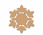 Unpainted MDF floral rangoli cutout set with round centre and surrounding petal shapes arranged in a circular pattern