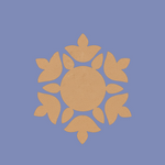 Unpainted MDF floral rangoli cutout set with round centre and surrounding petal shapes arranged in a circular pattern with blue background 