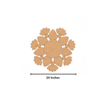 Unpainted MDF floral leaf rangoli cutout set with central round base surrounded by leaf and flower shapes in a circular pattern with size