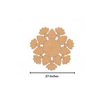 Unpainted MDF floral leaf rangoli cutout set with central round base surrounded by leaf and flower shapes in a circular pattern with size