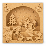 DIY MDF 3D Christmas shadow box scene with Santa, elf, reindeer, snowman and village, layered craft decor base.