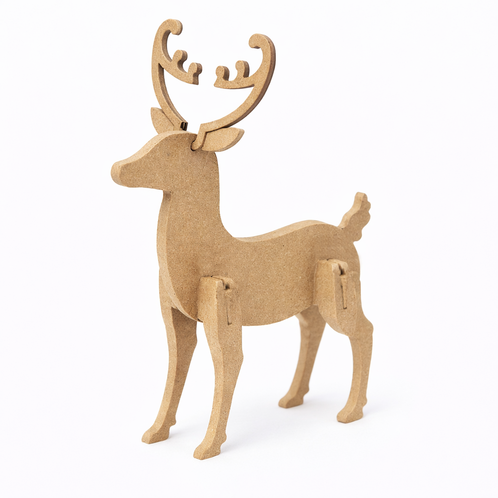 Assembled MDF reindeer figurine with antlers, standing 3D DIY craft decoration for Christmas and home décor
