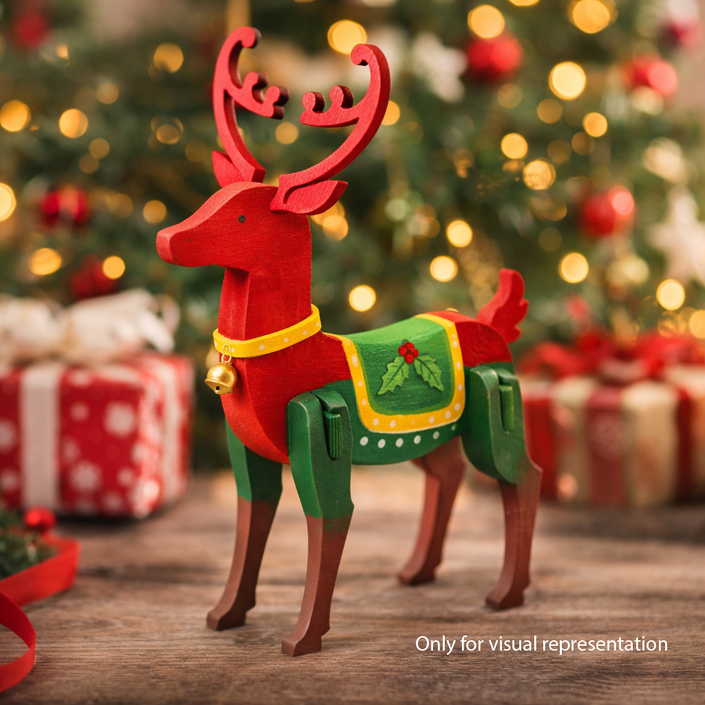 Assembled MDF reindeer figurine with antlers, standing 3D DIY craft decoration for Christmas and home décor coloured (visual representation)
