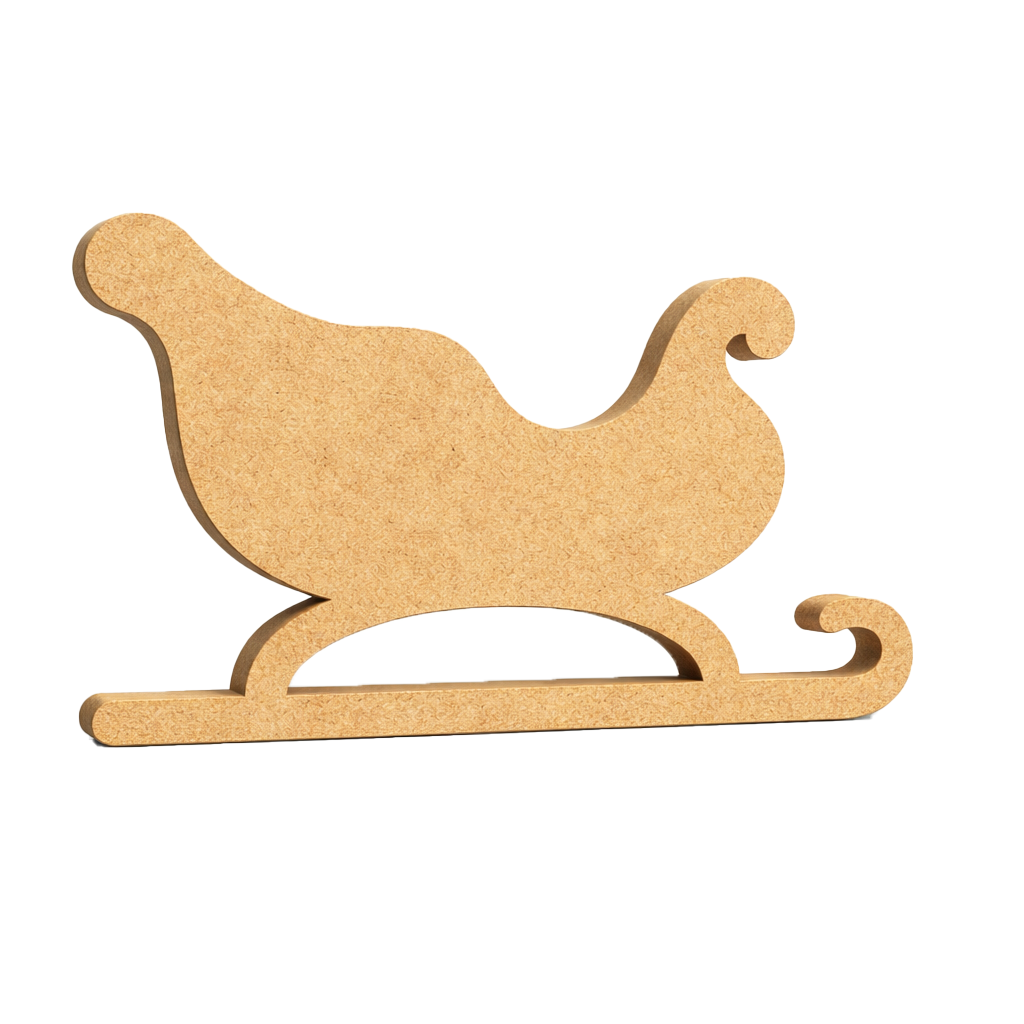 DIY MDF Santa sleigh cutout for Christmas table decor, paintable MDF craft base for festive centerpiece and holiday display.