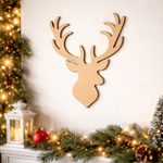 DIY MDF reindeer head cutout for Christmas wall decor, paintable MDF craft mounted on wall