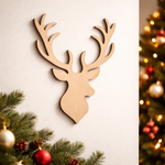 DIY MDF reindeer head cutout for Christmas wall decor, paintable MDF craft mounted on wall