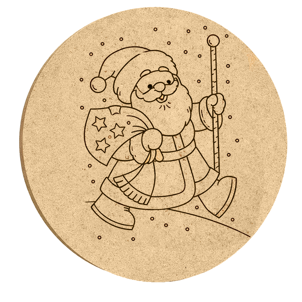 DIY MDF round Santa walking plaque cutout for Christmas art and painting.