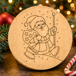 DIY MDF round Santa walking plaque cutout for Christmas standing on table 