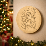 DIY MDF round Santa walking plaque cutout for Christmas mounted on wall