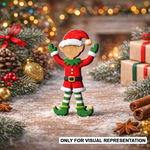 DIY MDF Christmas elf coloured  cutout blank for painting and holiday decor standing on table (visual representation)