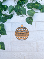 MDF Christmas bauble ornament cutout with star pattern and geometric design for DIY painting and festive craft decoration mounted on wall