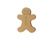 DIY MDF gingerbread man cutout with engraved face and buttons for painting.