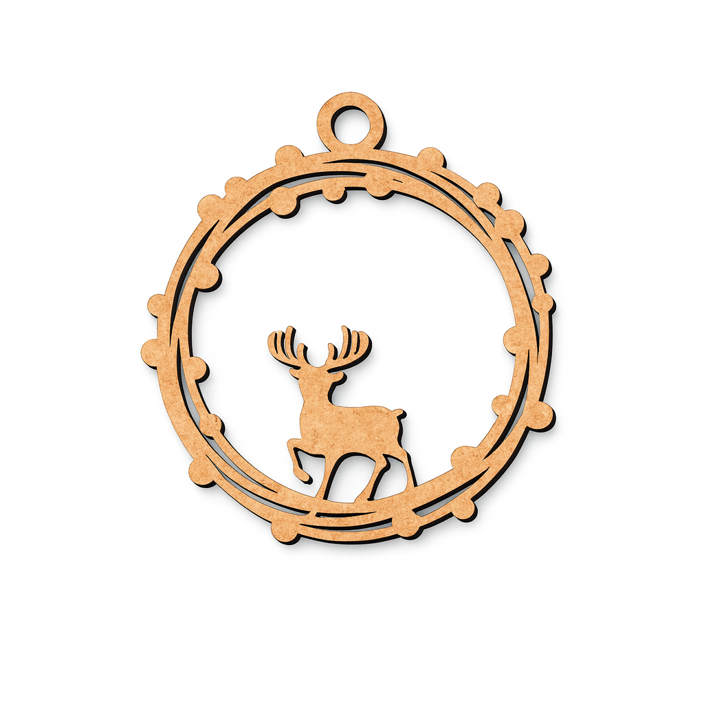 DIY MDF reindeer wreath round ornament frame for Christmas tree decor.