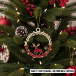 DIY MDF coloured reindeer wreath round ornament frame for Christmas tree decor (visual representation).